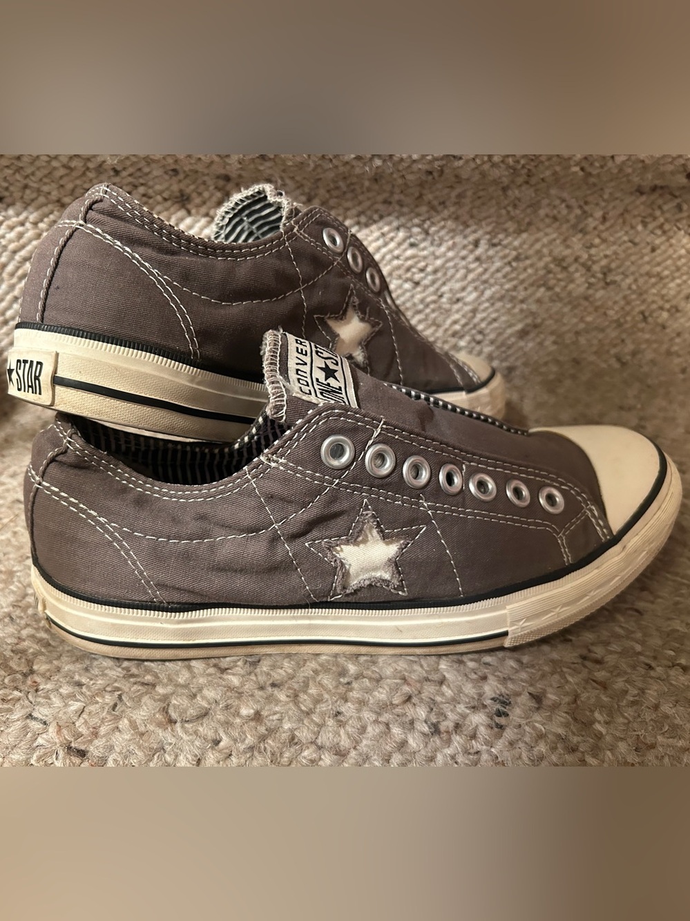 Converse One Star Gray Slip-on Low Top Sneakers with a Star on the Sides